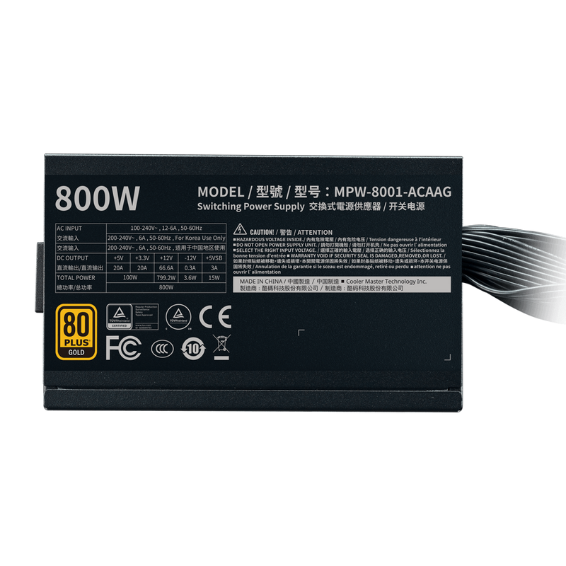 Fonte Cooler Master G800 800W, 80 Plus Gold, PFC Ativo, MPW-8001-ACAAG-BR